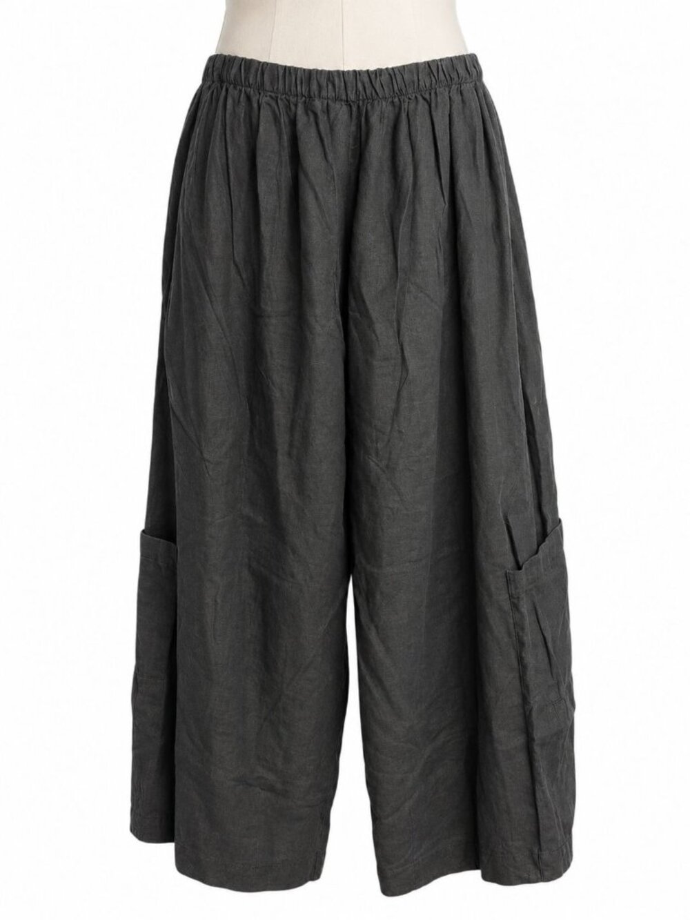 Bryn Walker Casbah Linen Pants XL Black Wide Leg Pocket Lagenlook Pull On